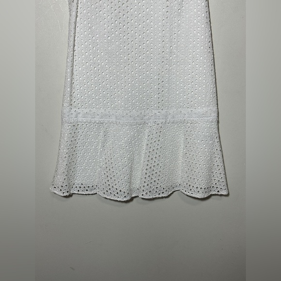 White Eyelet Crochet Peplum Sleeveless V-neck Dress Size Small Cottagecore - Picture 5 of 9